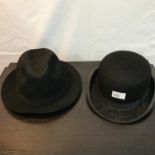 Antique Dunn & Co Piccadilly Circus London Bowler hat and Failsworth soft wool hat.
