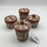 A Lot of 4 Japanese Kutani preserve pots with lids, All hand painted and signed to the base, C1930.