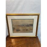 Antique original watercolour depicting loch, fishing boats and landscape scene. Signed J.P.Main. [