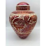 William De Morgan [1839-1917] 19th century Ruby lustre fish design vase with lid. Impressed