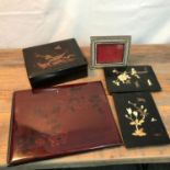 A Lot of antique Chinese/ Japanese collectables to include Lacquered and hand painted box showing