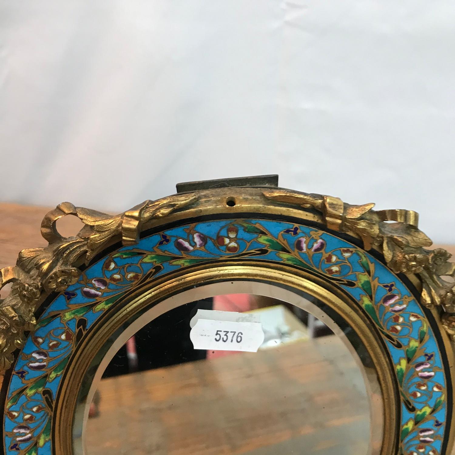 A Victorian French gilt bronze and enamel cloisonne dressing table mirror with matching candle - Image 6 of 8