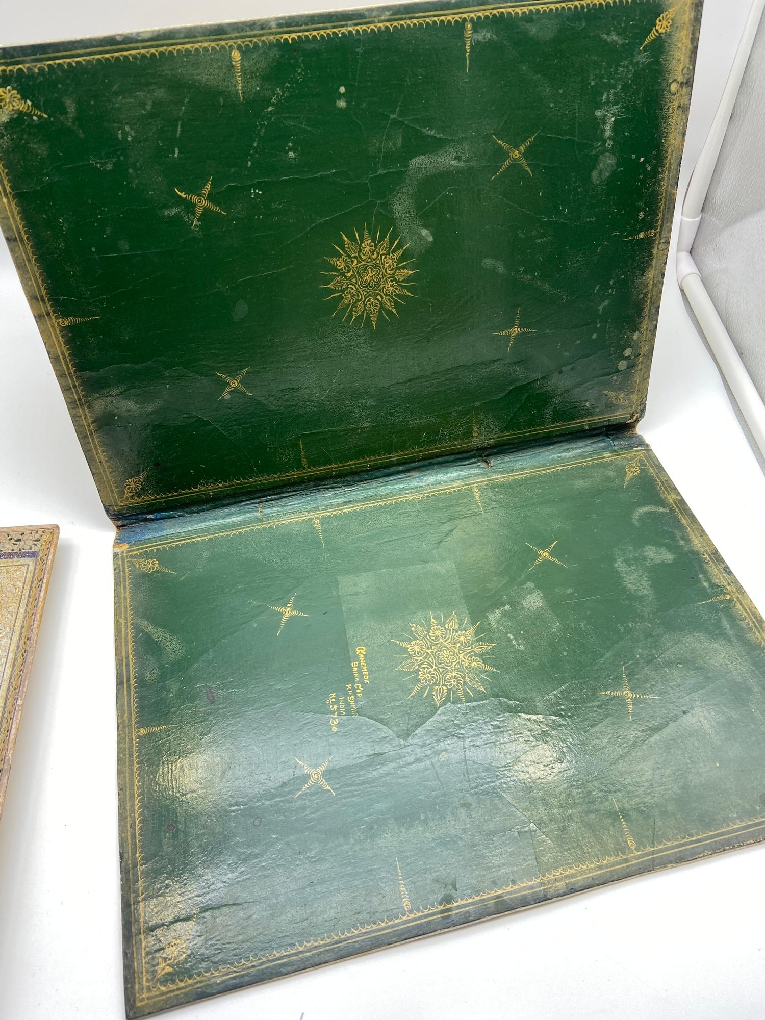 Antique Indian Hand made desk set, Consists of Letter box, document folder and pen tray. All - Image 3 of 11