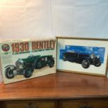 A Vintage Airfix model kit of a 1930's Bentley together with a framed picture of a Bentley.