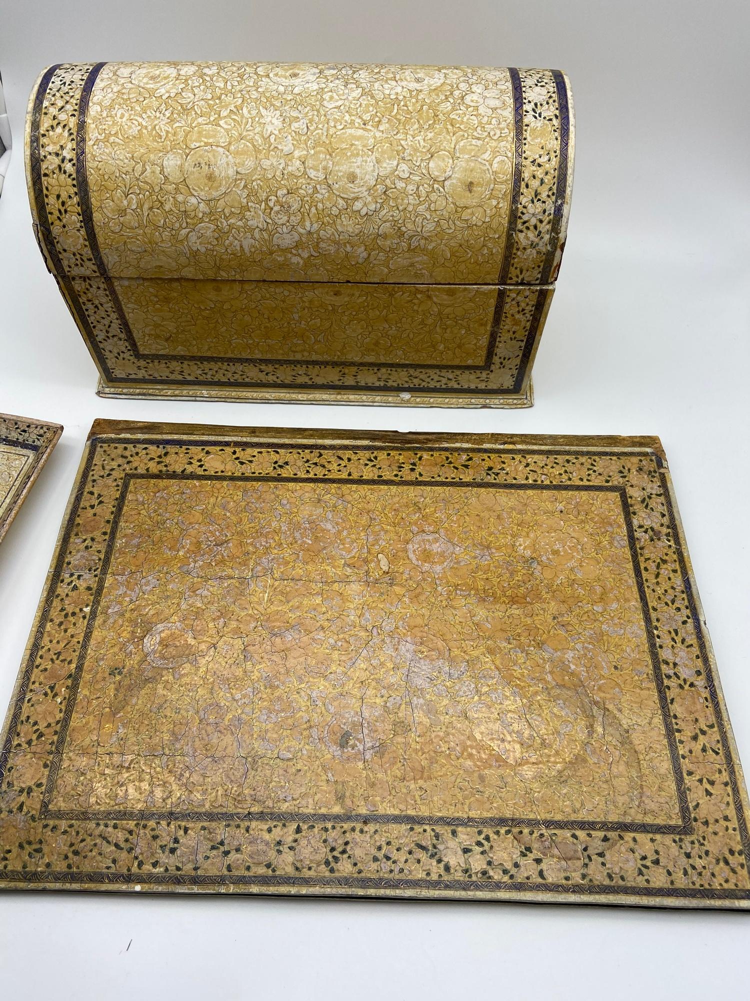 Antique Indian Hand made desk set, Consists of Letter box, document folder and pen tray. All - Image 11 of 11