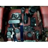 A Large Collection of SLR Cameras to include 1980 Olympic Zenith Camera a Hanmer Lens along with a