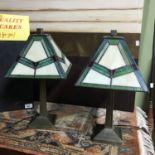 A Pair of Tiffany style table lamps. In a working condition. 41cm in height.