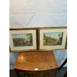 Two Original watercolours by S Thompson titled 'Queens College Cambridge & Alfriston Sussex' [
