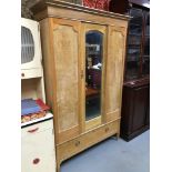 Antique light wood wardrobe with single mirror door and under drawer. Measures 96x128x43.5cm