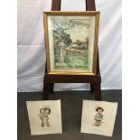 Early 1900's framed 'In the Meadows' Interme 330 by Theo Bonheur magazine together with two original