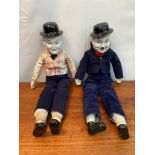 A Lot of two vintage puppets/ dolls of Laurel & Hardy. Porcelain heads, hands and feet.