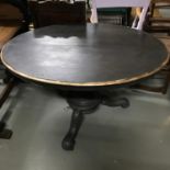 A Victorian oval flip top parlour table. Hand painted grey chalk with gilt trim.