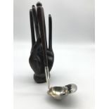 A White metal and wooden handled ladle showing three hallmarks. [Goblet, S, HAND][22CM in length]