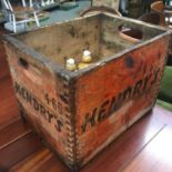 A Vintage Hendry's Ltd wooden lemonade crate. Together with whisky flagon and two ginger beer