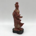 An Antique hand carved Chinese soap stone Geisha figurine. Measures 16cm in height.
