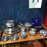 A Collection of silver plated and E.P wares to include art deco design E.P Three piece tea service.