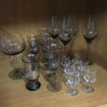 A Lot of Wedgwood smoked art glass drinking glasses and 6 sherry glasses.