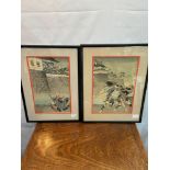 A Pair of 19th century Japanese watercolour drawings on paper of Samurai and fort. Shows a samurai