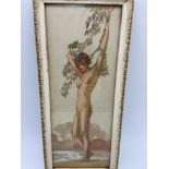 A Lovely example of a pencil sketch watercolour depicting an Art Nouveau period nude lady figure.