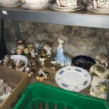 A Shelf of collectable porcelain and a box containing a Crown Ming China tea/ Dinner service. The
