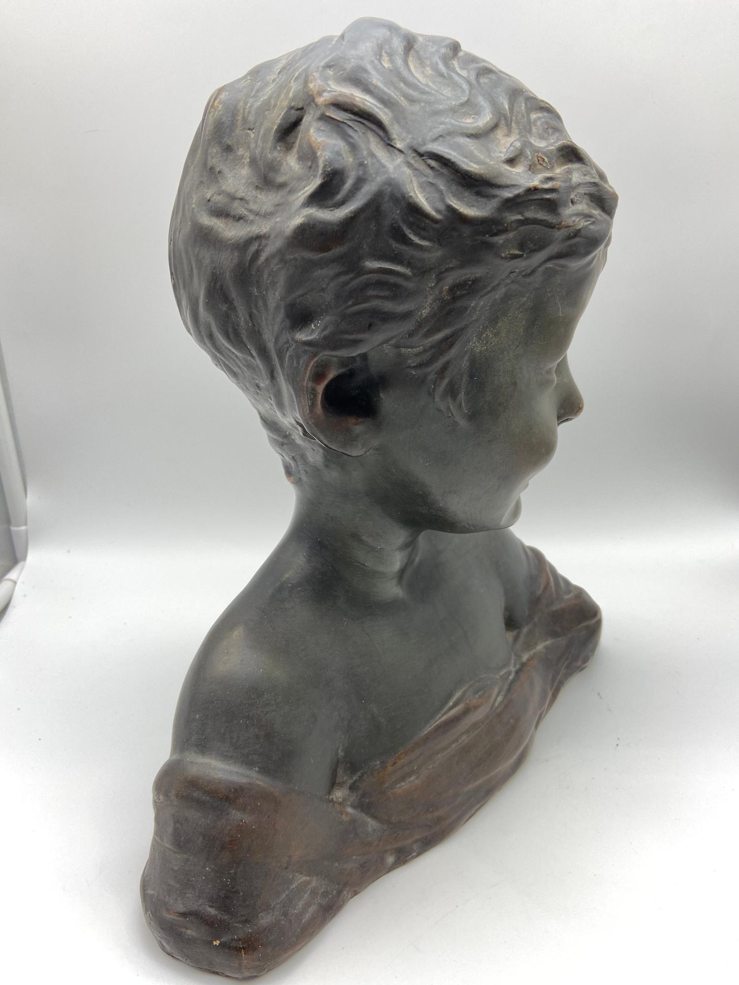 Antique Plaster Cold painted style Bust of a Laughing Boy, Continental, late 19th/early 20th - Image 4 of 6