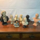 A Collection of 8 various Classical music composer busts to include Artisco Beethoven bust, Liszt,