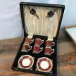 A Vintage cased James Kent ltd coffee can set with saucers and E.P Spoons.