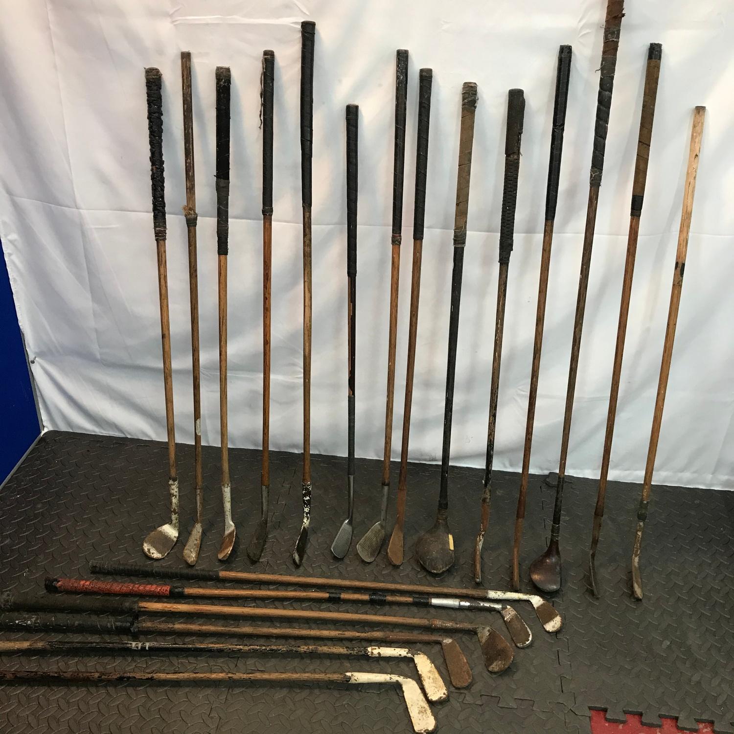A Large collection of vintage Hickory Shaft golf clubs. Includes makes such as J.G.SMITH, Cann &
