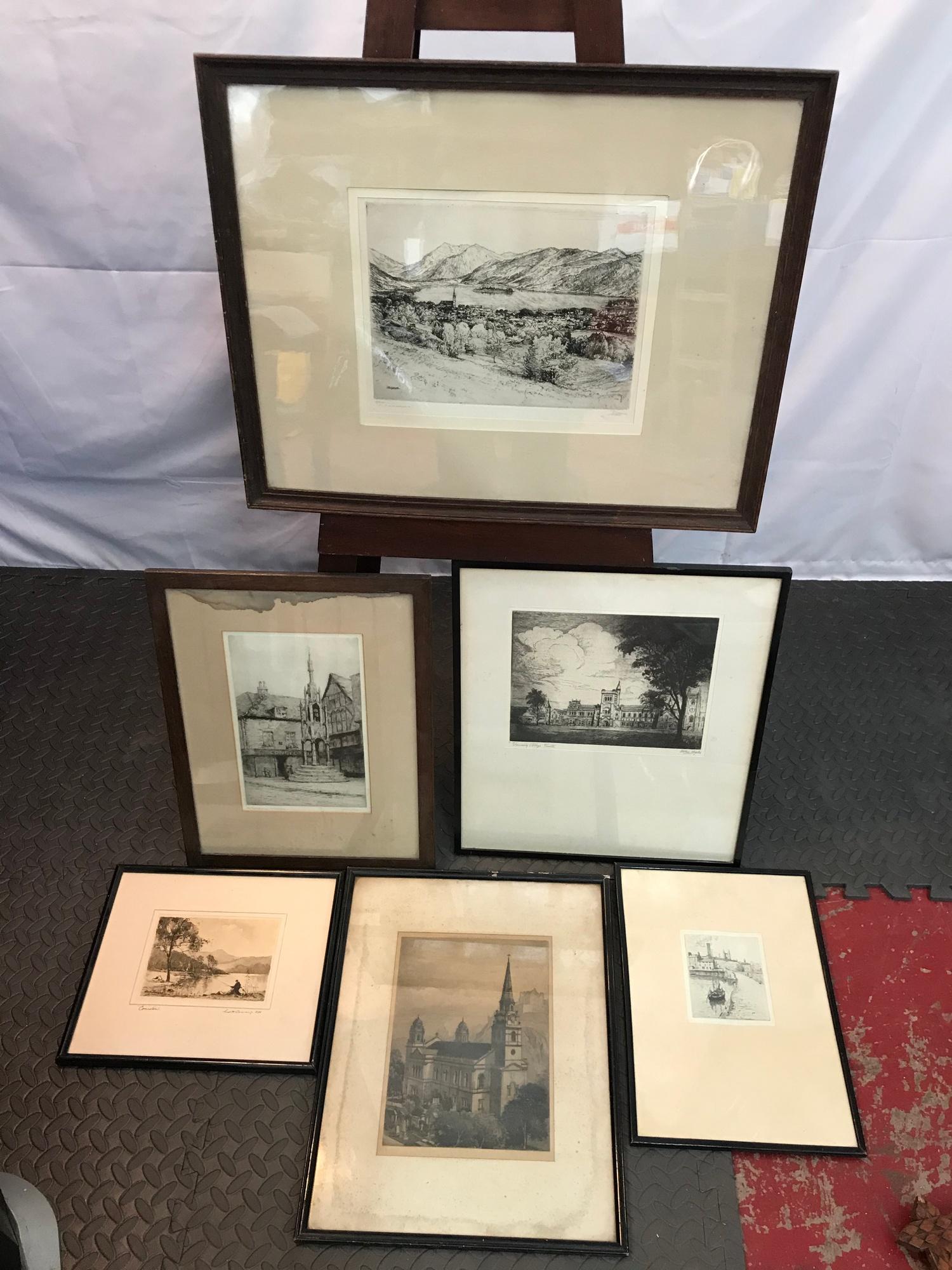 A Lot of antique etchings to include artists Paul Geissler, Dorothy F Sweet etching titled 'The