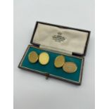 A Pair of Antique Birmingham 18ct gold cuff links in a fitted box. Box is made by Jays Oxford st