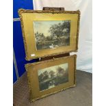 A Pair of landscape prints fitted within Antique regency gilt moulded frames. [Frames 52x69cm]