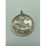 Hungary silver plated copper medal one side showing St. George killing the dragon and reverse side