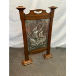 A Lovely example of an Art Nouveau Fire Screen, panel details a raised relief galleon ship at sea.