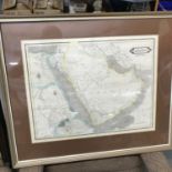 A Vintage framed map of Arabia with the adjacent countries of Egypt & Nubia. Frame measures 59X70CM