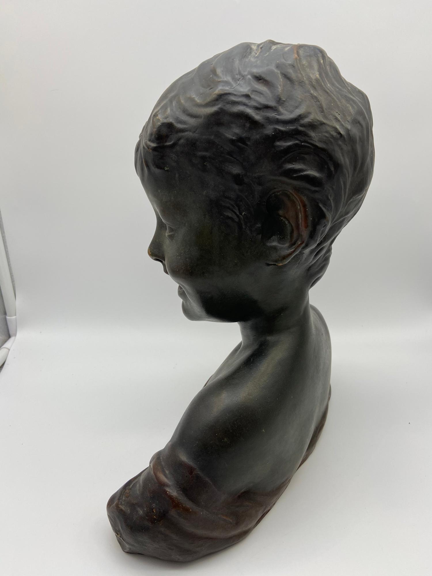 Antique Plaster Cold painted style Bust of a Laughing Boy, Continental, late 19th/early 20th - Image 2 of 6