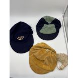 A Lot of three early 20th century football caps. Yellow cap- Harrow School Stores- belonged to A.N.