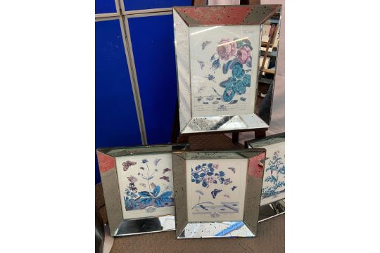 A Lot of four floral design prints after M Harris. Set within speckled mirror frames. - Image 2 of 4