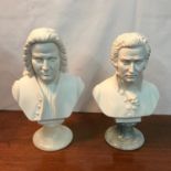 A lot of two Vintage A. Giannelli Mozart and Bach busts. Designed on marble bases. Signed to the