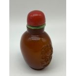 Antique 19th century/ early 20th century Chinese amber jade carved perfume bottle, [8.5cm in height]