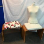 Two retro bentwood Shrieber stools together with a woman manikin torso.
