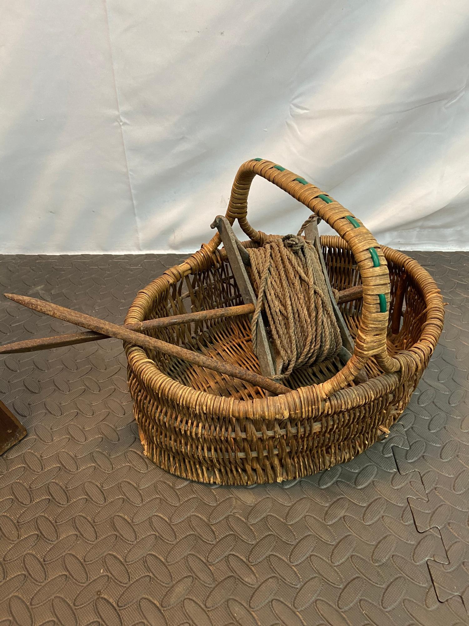 Old antique garden liner and vintage weaved basket.