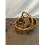 Old antique garden liner and vintage weaved basket.