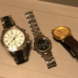 A Lot of three Gent's watches to include Timex Chronograph Indiglo 1854, Guess and Casio Quartz