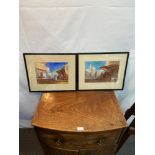 Two Antique watercolours depicting Eastern market scenes. [Frame 34x41cm]