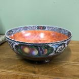 A Nicely design Maling bowl, designed in an art deco form with plumbs, foliage and swirl designs.