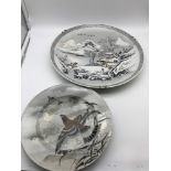 An early 20th century Chinese Macau hand painted mountain village scene charger together with