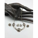 A Silver 925 Rennie MackIntosh style necklace together with two pairs of earrings designed in a