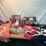 A Collection of vintage Baseball and American Football Memorabilia to include Patriots NFL Number 12