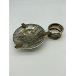 Alpacca silver and brass souvenir dish and Birmingham silver napkin ring.