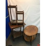 A Vintage two section umbrella/ stick stand, barley twist leg window table and pie crust two tier